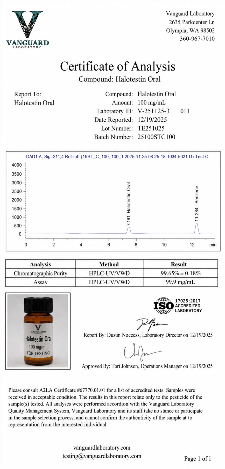 Halotestin Oral lab certificate