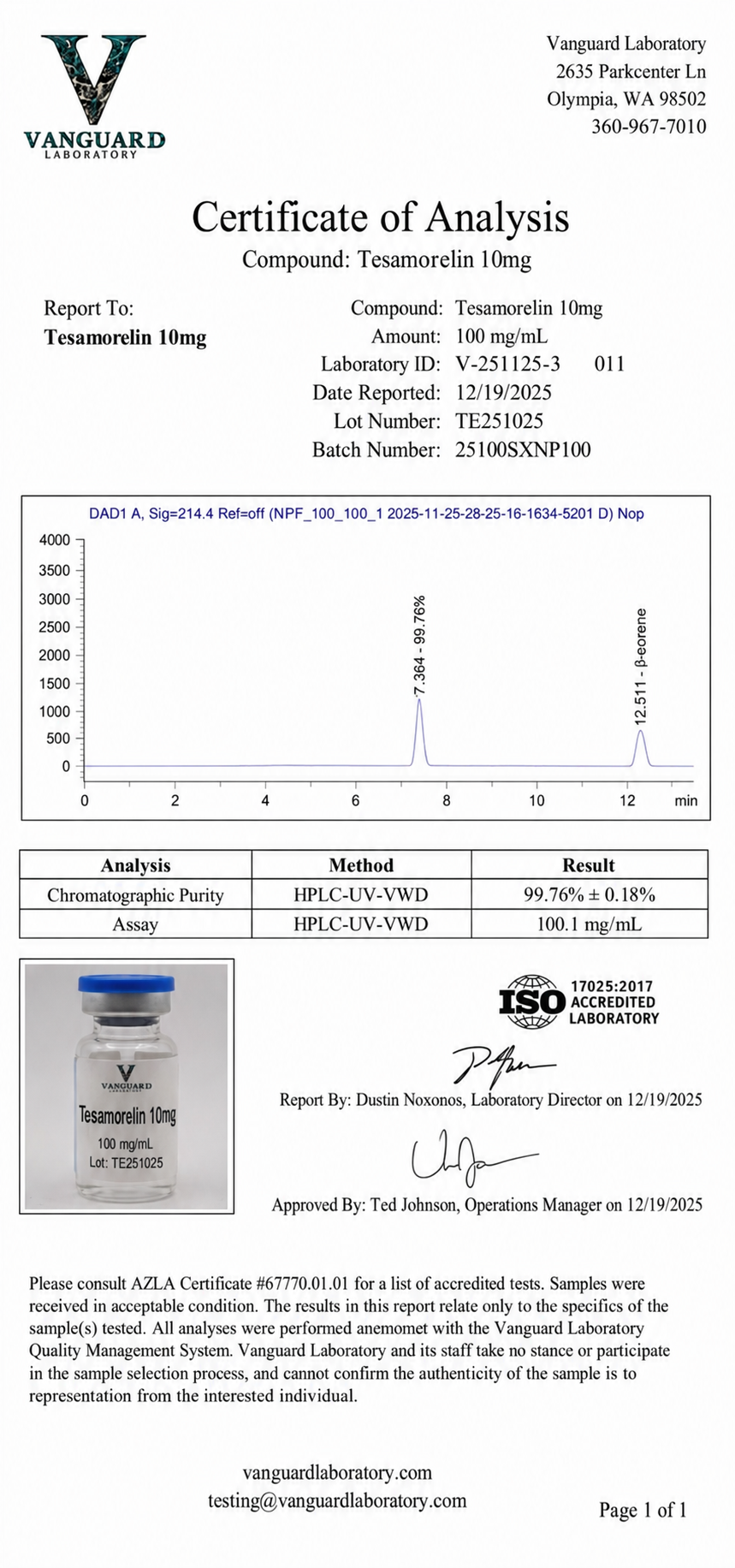 Tesamorelin 10mg lab certificate