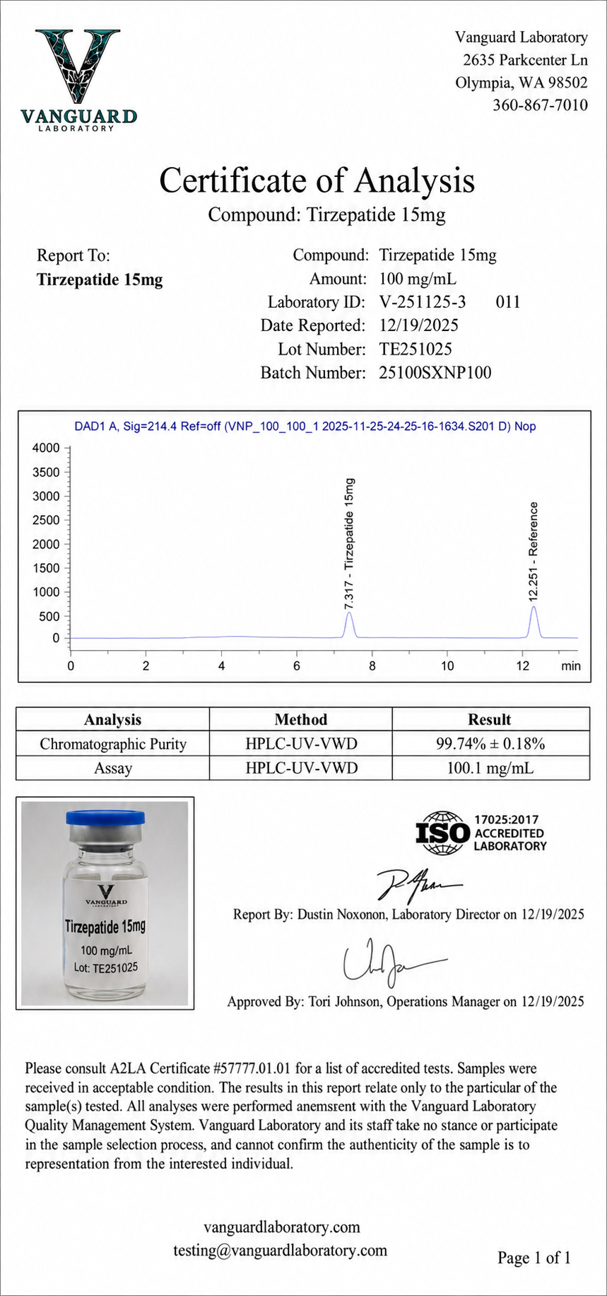 Tirzepatide 15mg lab certificate