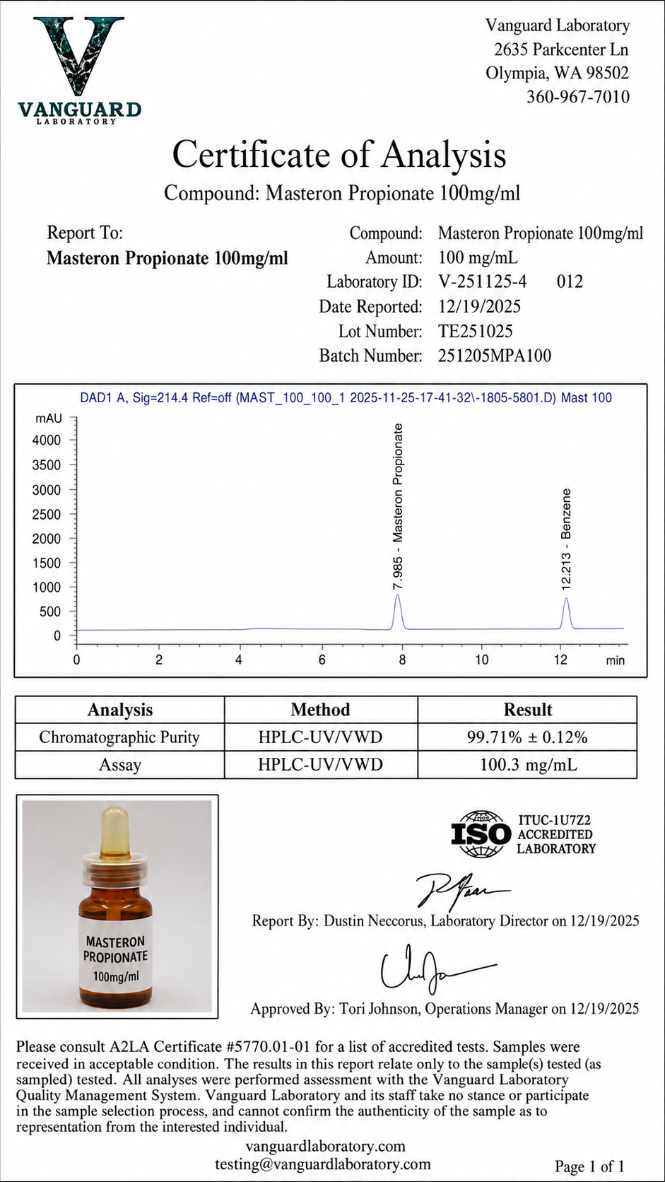 Masteron Propionate 100mg lab certificate